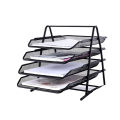 4-Tier File Rack Metal Mesh Letter Tray Triangular Rack Desk Document Organizer File Tray for Office/School/Home.