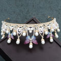 1Pc Crystal Princess Crown Rhinestone Tiara for Girl Birthday Wedding Model Catwalk Queen Crown Pearl Butterfly Hair Jewelry Mzea.