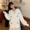 Knitted Cardigan Coat Women's CherryInsInternet Celebrity Same Style Cute WildVCollar Slimming Korean Style Thin Sweater.
