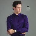Men's Easy Care Non-iron Solid Dress Shirt Slim Fit Long Sleeve Male Business Formal Shirt Pocketless Design Stretch Shirts.