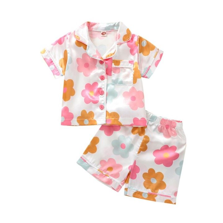 Toddler%20Baby%20Girls%20Clothes%20Pajamas%20Short%20Sleeve%20Lapel%20Neck%20Floral%20Print%20Buttons%20Tops%20+%20Loose%20Short%20Pants%20Sleepwear%20Pajamas%20Suits%20-%20Image%203