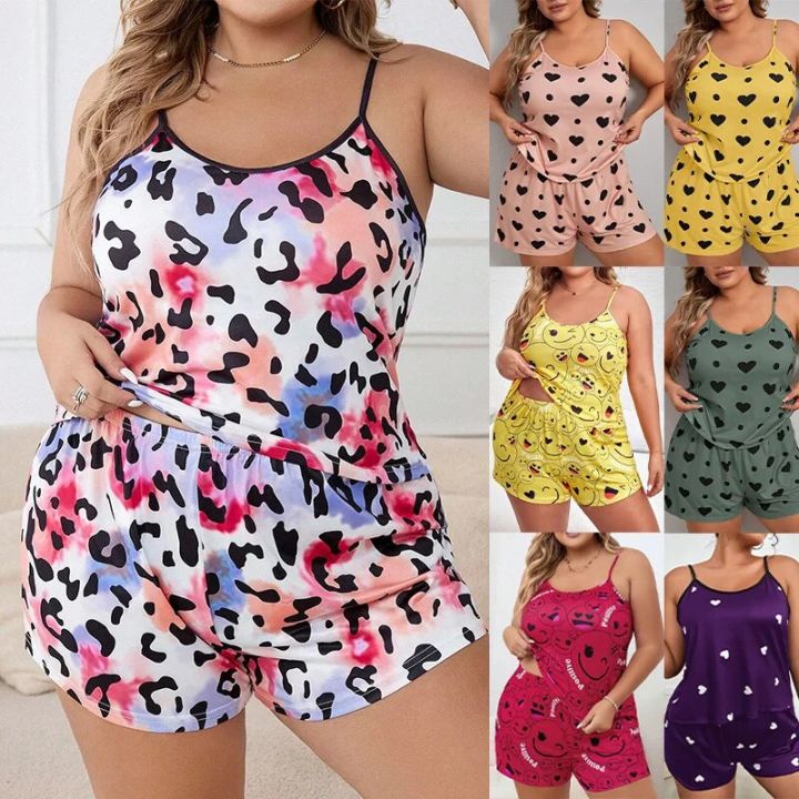 Summer Women's Suspenders Shorts Big Size Plus Fat Fat Pajamas Homewear Set Leisure Loose Comfortable Pajamas Homewear Set