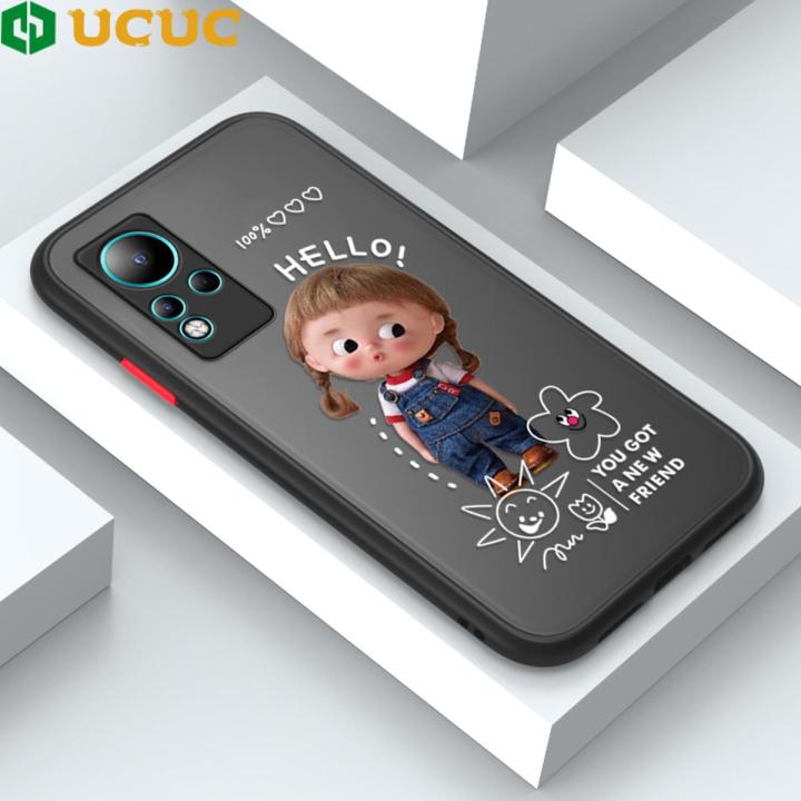 UCUC for Infinix Note 11 / Infinix Note 12 G88 Back Cover Hello Cute Girl Frosted Transparent Hard Phone Case Thin Shockproof Full Cover Camera Protect Case