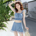 2023New Swimwear Super GirlinsWind Split Student Conservative Cover Belly Thin Small Chest Gathered Hot Spring. 