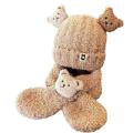 Toddler Winter Bear Hat Scarf Set Kids Earflap Beanie Warm Fleece Scarves Wrap Baby Girl Boy Neck Warmer. 