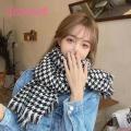 Women Black White Scarf Stylish Black White Plaid Print Scarf with Tassel Trim Warm Shawl for Women Versatile Long Scarf Wrap.