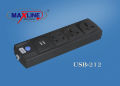 Maxline Dual USB Multiplug 4 Port Extension Socket Model- ML- 212 -2 Miter Wire , ( 7 Feet Cable). 