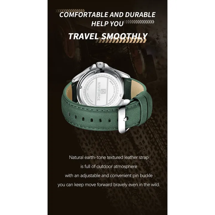 NAVIFORCE%20NF8023%20Green%20PU%20Leather%20Analog%20Watch%20For%20Men%20-%20Silver%20&%20Green%20-%20Image%209