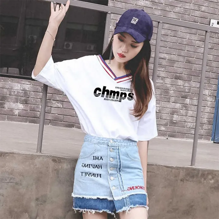 White%20V%20Collar%20Top%20Yellow%20Korean%20Style%20All-Match%20Loose%20Western%20Style%20Slimming%20Inner%20Vest%20Short%20Sleeve%20T%20Women's%20New%20T-shirt%20-%20Image%209