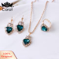 Carat Women Heart Shape Rhinestone Pendant Necklace Lever Back Earrings Ring Jewelry. 