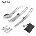 TARKA Stainless Steel Foldable Fork Knife Utensils Spoon Set Outdoor Camp Picnic Slice Tableware Hiking Tourist Cooking Supplies. 