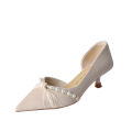 339-32 and Elegant Silk High Women's Thin Heels, Pearl Twisted Single Shoes, New Chinese Wedding Shoes Companion. 
