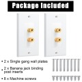 4 Pack Single Gang 1.0 Speaker Wire Wall Plate (Banana Plug Wall Plate) for 1.0 Speaker, White. 