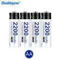 Doublepow AA Size 1.2V 2200mAh Ni-MH High Performance Rechargeable Battery for Toys, Household DC Electronics Devices - 4 Pieces (Charger not included). 