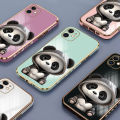 Hontinga for Vivo Y15S Y15A Y01A Y01 Back Cover With Free Strap Luxury 6D Plating Cute Panda Side Pattern Case Soft Silicone Square Mobile Cover.
