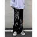 Grunge Punk spider web print Black Women's pants goth Streetwear Oversize Wide Leg Trousers 90s Vintage y2k clothes cargo Pants.