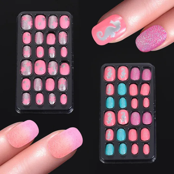 %E3%80%90The%20road%20to%20happiness%20Store%E3%80%9124PCS/Lot%20Candy%20False%20Nail%20Tips%20Press%20On%20Cartoon%20Full%20Cover%20Kid%20Glue%20Self%20Fake%20Nails%20Art%20for%20Girls%20-%20Image%204