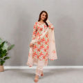 New Collection Ready Made Cotton Three Piece For Women Salwar Butter Orna Sifon. 