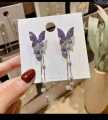 Korean Fashion Purple Crystal Butterfly Drop Earring for Women  Tassel Chain Rhinestone Earring Jewelry. 