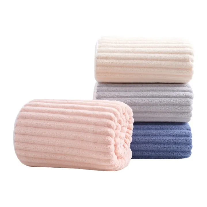 Household%20candy%20strip%20velvet%20coral%20velvet%20Gaoyang%20towel%20bath%20towel%20shower%20cap%20set%20thickened%20absorbent%20non-shedding%20three-piece%20set%20-%20Image%205
