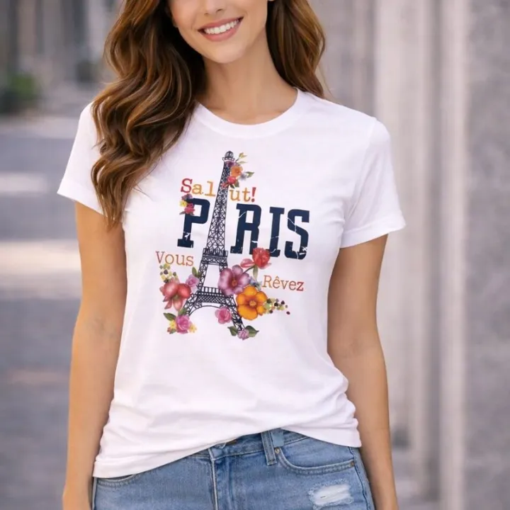 Pink%20&White%20Fashionable%20Tops%20Ladies%20Short%20Sleeve%20Casual%20Girls%20Print%20%20New%20T-Shirt%20For%20Women%20-%20Image%203