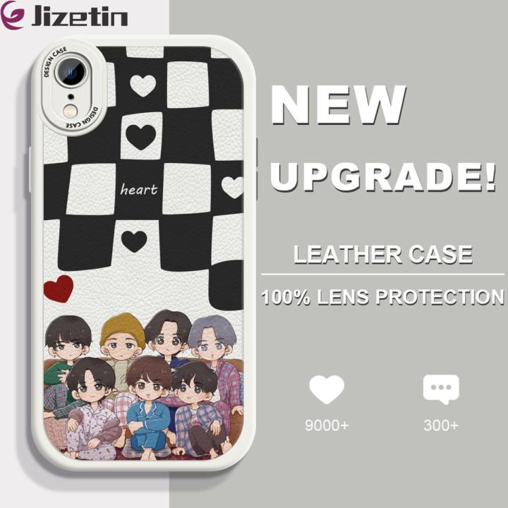 Jizetin for iPhone XR Back Cover BTS Group Lambskin Texture PU