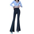 Quarter Women's Elastic Waist Solid Flare Pants Stretchy Bell Bottom Black Split Suit Trousers Clothing BQ.