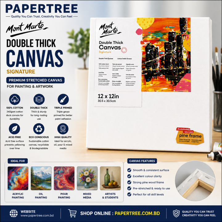 Mont Marte Canvas 12×12 Inch Premium Stretched Canvas for Painting & Artwork