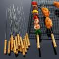 12 Pcs BBQ Stick - Woden and Silver.