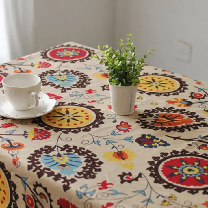 Retro%20Sunflower%20Pattern%20Lace%20Cotton%20Linen%20Fabric%20Tablecloth%20Table%20Cover%20Decor%20-%20Image%208