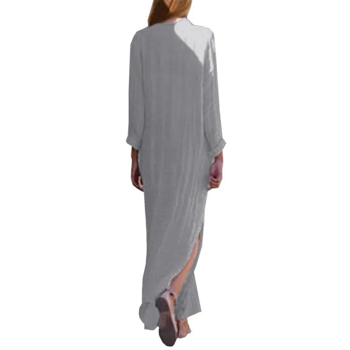 Women%E2%80%99s%20Printed%20Long%20Sleeve%20V-neck%20Dress%20Split%20Hem%20Baggy%20Kaftan%20Long%20Dress%20-%20Image%205