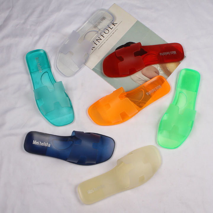 Summer Simple New Transparent Belt Crystal Women's Slippers Fashion Flat Jelly Slippers Women's Flip-Flops Sandals