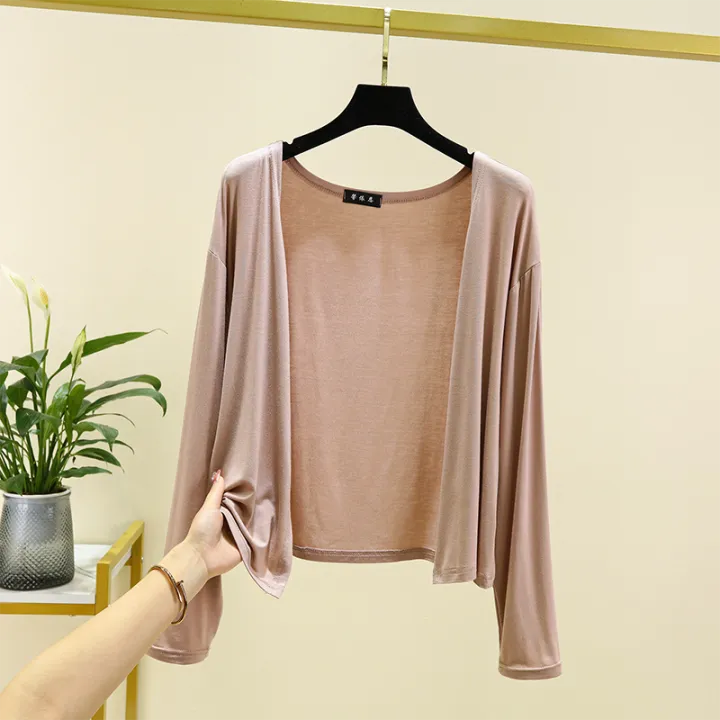 Modal%20Short%20Cardigan%20Women's%20Spring%20and%20Summer%20Thin%20and%20All-Matching%20Sunscreen%20Coat%20Slim%20Fit%20Figure%20Flattering%20Outerwear%20Solid%20Color%20Coat%20-%20Image%202