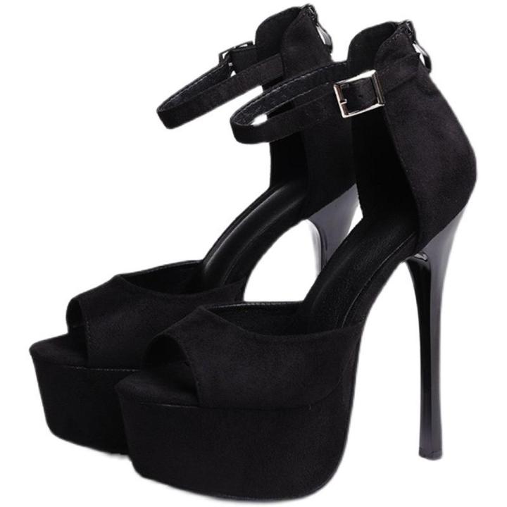Women's Ultra-High Heel Sandals16CMWaterproof Platform High Heels European and American Night Show Women's Shoes with Buckle