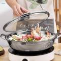 Shabu Shabu Hot Pot with Handles Clear Lids Tabletop Two Meal Pot Mandarin Duck Pot for Travel 36cm.