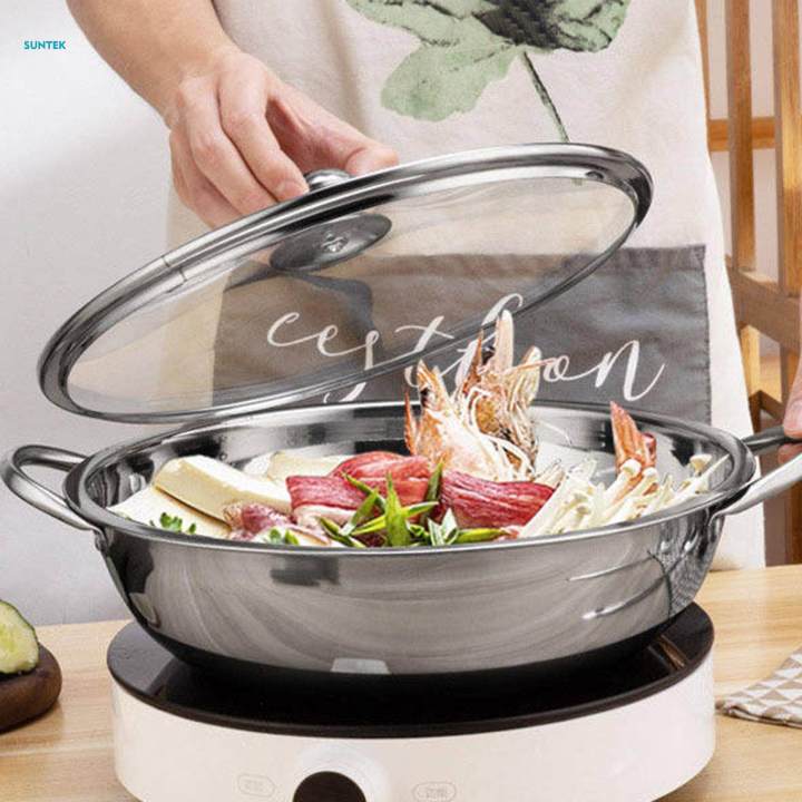 Shabu Shabu Hot Pot with Handles Clear Lids Tabletop Two Meal Pot Mandarin Duck Pot for Travel 36cm