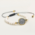 Saint Benedict Charm Hand-Edited Turquoise Stone Bracelet.