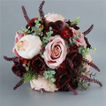 BRADOO 3X Burdy Dusty Pink Rose Bouquet - Blush Blooming Peony with Eucalyptus Perfect Bridal Wedding Flowers.