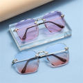 Rimless Sunglasses Square Large Frame Gradient Color Sunglasses Fashion Street Photography Glasses for Women. 