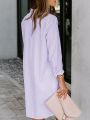 Womens Button Down Shirt Dresses with Pockets Cotton Button Up Tunics Long Sleeve Solid High Low Blouse Tops For Summer 2025..