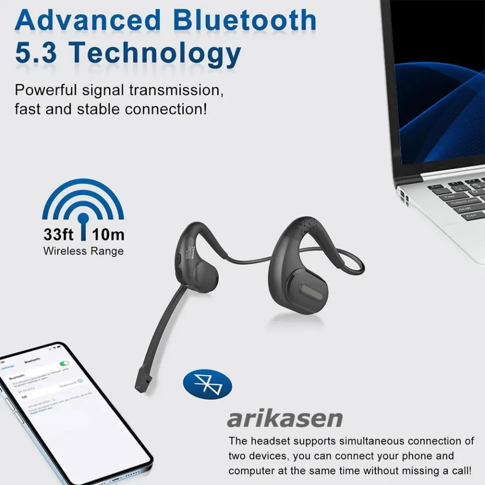 Bluetooth Headset, Wireless Bluetooth Earpiece V5.4, 90H Talktime Single-Ear Headphone with Mute Button , Dual Mic Noise Canceling Hands-Free Earphones for Computer Cell Phones Trucker Work, Blue