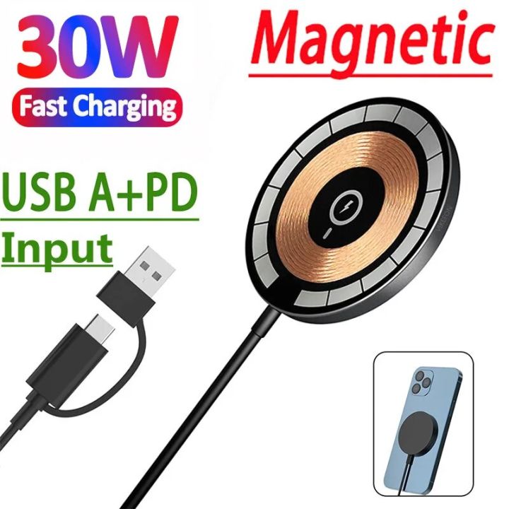 30W Magnetic Wireless Charger Pad For iPhone 14 13 12 11 Pro Max Mini Airpods PD USB C Phone Chargers Fast Charging Dock Station