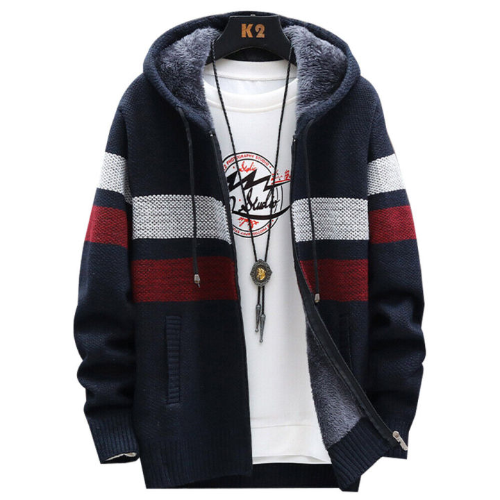Warm Fleece Lined Hoodie Winter Zip Up Coat Jacket Sweatshirt