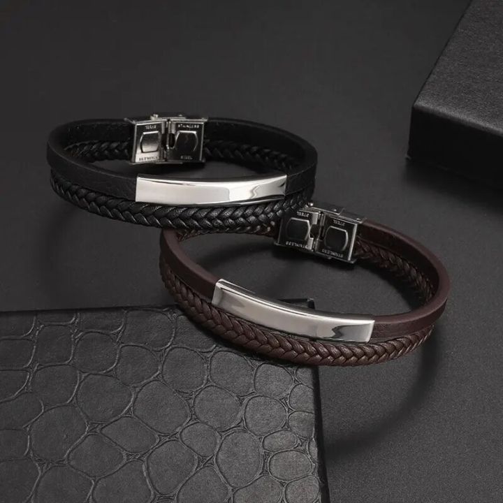 New Fashion Braided Double Layer Leather Bracelet Men's Trend