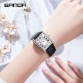 Sanda Brand Rectangular Wrist Watches For Women Silver Case Ladies Luxury Brand Genuine Leather Band Quartz Clock Zegarek Damski. 