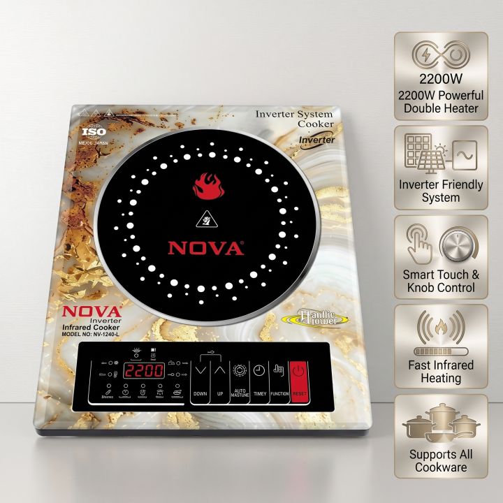 NOVA NV-1240-L Infrared Cooker 2200W Double Heater Inverter Friendly  Touch & Knob Control