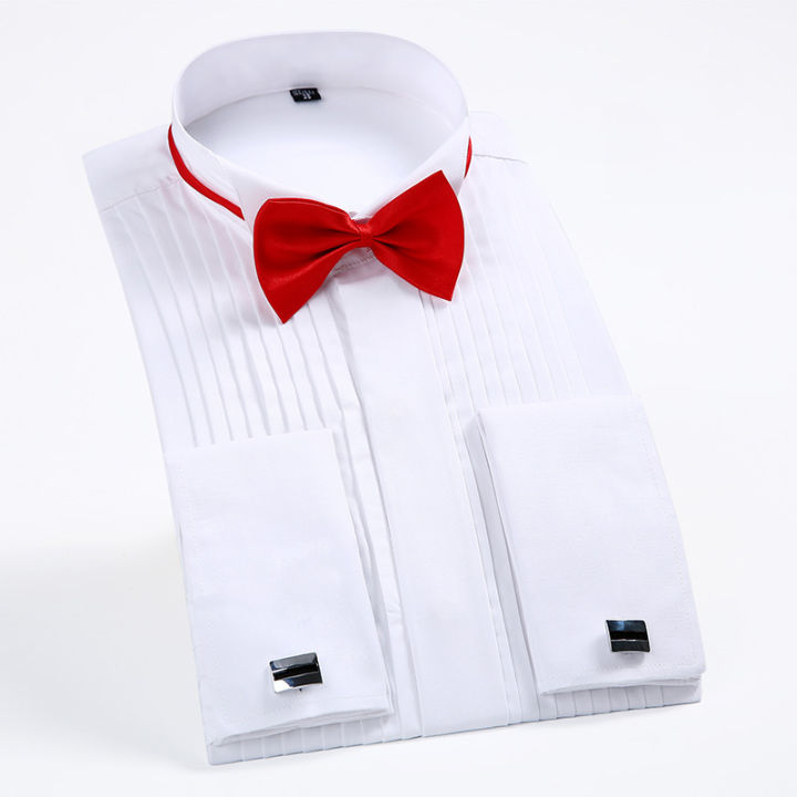 Wing%20Tip%20Collar%20Tuxedo%20Shirt%20Long%20Sleeve%20Men's%20French%20Cuff%20Button%20Wedding%20Dress%20Shirts%20Wingtip%20White%20Black%20Pleat%20with%20Bowtie%20KEEMEEUYZO%20-%20Image%207