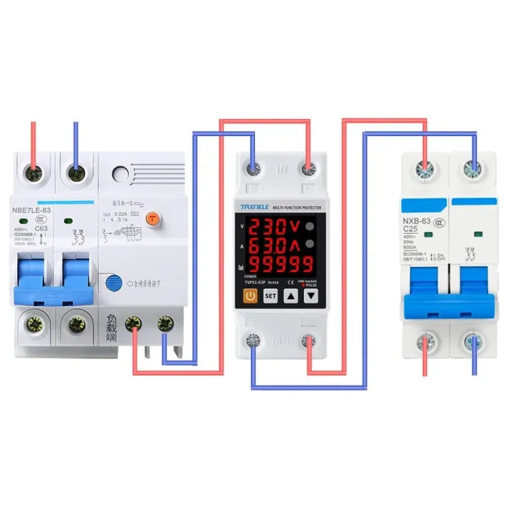 TAXNELE%2063A%20230V%203%20IN1%20Display%20Din%20Rail%20Adjustable%20Over%20Under%20Voltage%20Surge%20Protector%20Relay%20Over%20Current%20Protect%20Kwh%20Power%20Watt%20Meter%20-%20Image%203