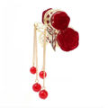 Hair Claw Exquisite Pearl Tassel Hair Accessories Red Velvet Flocked Rose Flower Retro Hairpin Women Popular Ponytail Holder. 