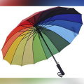 16 Ribs Rainbow Big Umbrella Rain Colorful Long Umbrella Men Women – Multi color. 